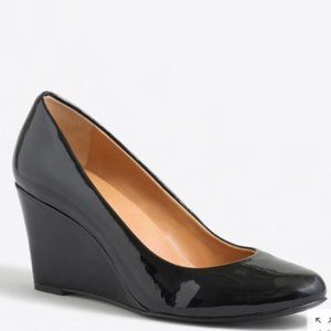 J. Crew Martina Black Patent Leather Wedge Heels
